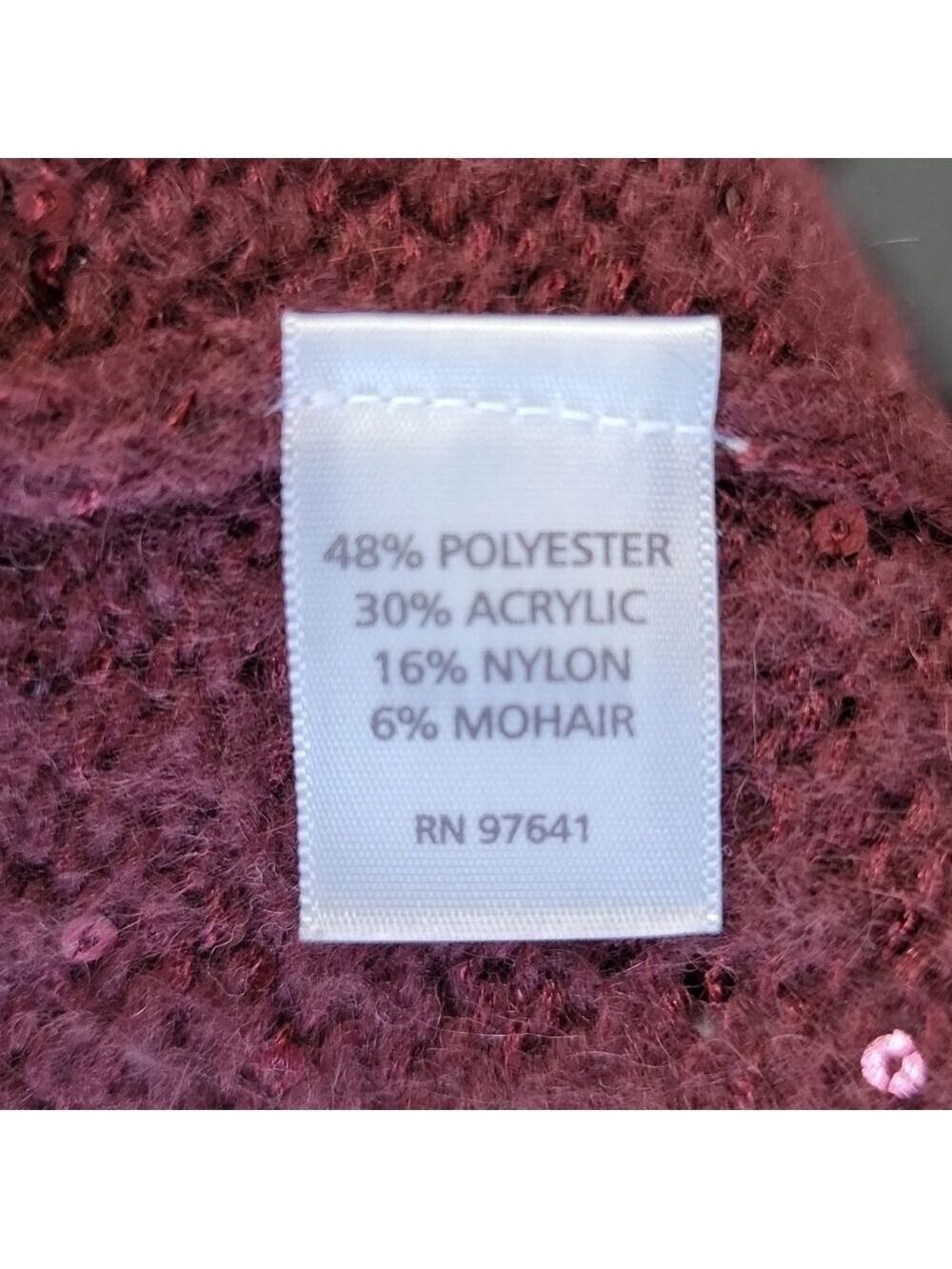J Jill Mohair Blend Maroon Sequin Long Open Cardigan Sweater Size Medium EUC - Picture 8 of 8